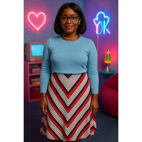 Chaps Petite XL Chevron Stripe Skirt Red White Blue Cotton Pull On A-Line Y2K - Picture 1 of 6